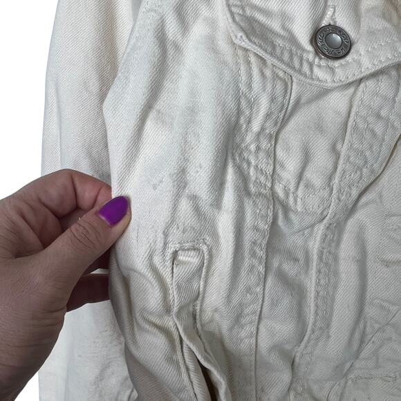 Free People Rumors Cropped Denim Jean Jacket FLAW Ecru Ivory Womens XS - Picture 4 of 10